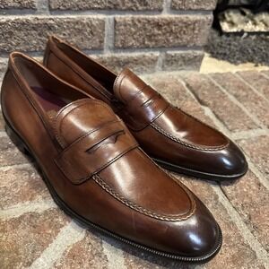 Bruno Magli ARDEN Braided Brown Leather Penny Loafers Size 11 Mens #408